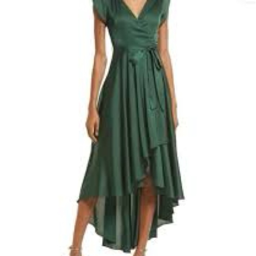 Lulus Fallen For You Green Satin Hi Lo Dress Size XL
